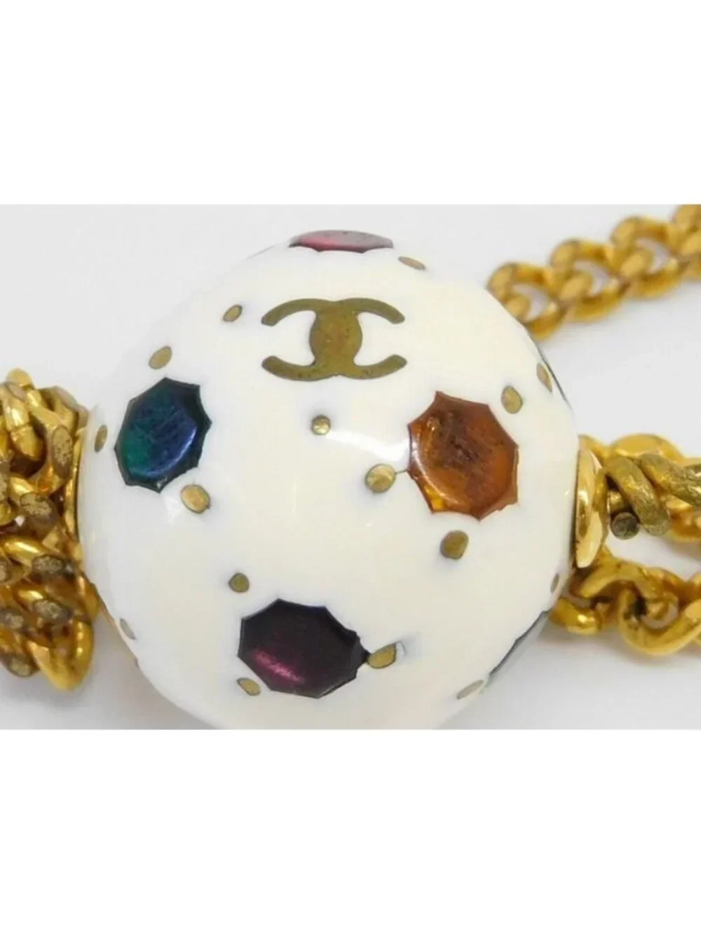 Chanel Soccer Ball Multi Stone CC Logo Bracelet Gold